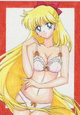 1girls alluring bare_legs big_breasts bishoujo_senshi_sailor_moon blonde_hair blue_eyes bra breasts cleavage female lingerie looking_at_viewer minako_aino panties rascal_(n119) solo underwear underwear_only