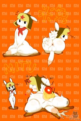 anal anal_sex ass big_ass cum cum_drip looking_at_viewer male male_only mitu_(xiaomi) naked naked_male non-human non-human_only rabbit skinny toony white_body xiaomi