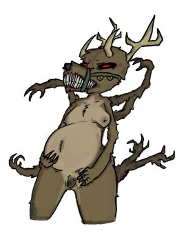 anthro anthropomorphic arachnid bloated bloated_belly deer female fur furry hand_on_belly holding_belly horn horns multi_arm multi_limb muzzle muzzled pregnancy pregnant pussy red_eyes reindeer rpg247a spider spider_girl spreading_pussy swollen swollen_belly tagme thick_thighs thighs