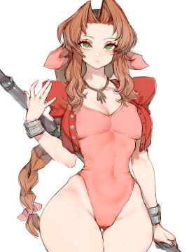 1girls aerith_gainsborough big_breasts big_hips breasts brown_hair cameltoe female final_fantasy final_fantasy_vii fumio_(rsqkr) leotard pussy solo thick_thighs thigh_gap wide_hips