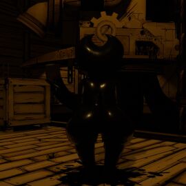 alternate_version_available animated ass_clapping ass_shake ass_up bendy bendy_and_the_ink_machine bendy_fem darling_(cally3d) giggle laugh looking_back naked no_panties nude sepia sound tagme thick_ass twerking video