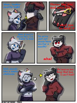 3:4 andy(connorsconnor) anthro chastity_cage chastity_device chastity_key clothing colored comic conley connorsconnor duo english_text female hi_res hoodie hybrid infidelity male male/female mammal meme no_nut_november paws shaded text topwear