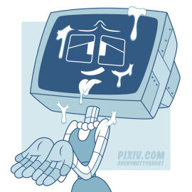 2d averynuttyghost dress facial female half-closed_eyes hands_up humanoid karen_plankton robot robot_girl robot_humanoid screen_face semen spongebob_squarepants tongue tongue_out