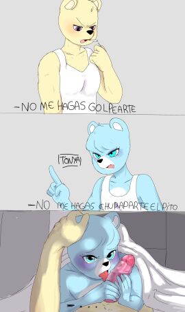 anthro azulin_(unicorn_wars) bear blush coco_(unicorn_wars) duo erection genitals hi_res male male/male mammal open_mouth penis tongue_out tonya1920021 uncensored