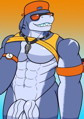 2_penises 3loy abs absurd_res anthro armband backwards_baseball_cap backwards_hat balls baseball_cap biceps big_pecs clothing digital_media_(artwork) diphallia diphallism epic_games eyewear fish fortnite genitals hat headgear headwear hi_res humanoid_genitalia male male_only marine multi_genitalia multi_penis muscular muscular_anthro muscular_male nude pecs penis safety_first_steve shark smile solo sunglasses teeth vein whistle_around_neck