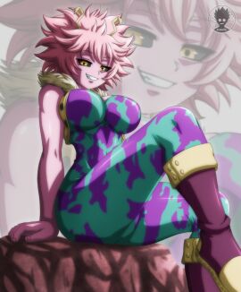 female hero_outfit_(mha) mina_ashido my_hero_academia pink_hair pink_skin solo suture_art teenager voluptuous_female