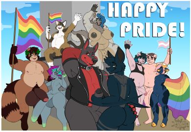 animal_genitalia anthro areola armpit_hair ass astro_(astrothedoberman) balls bat belly big_balls big_belly big_breasts big_penis black_body black_penis body_hair bovid bovine breasts calico_cat canid canine canis cattle clothed clothing crop_top cuntboy digital_media_(artwork) dobermann domestic_cat domestic_dog domestic_pig english_text erection exhibitionism exposed_breasts fairy feet felid feline felis flyntdraws_(artist) fur futanari genitals gesture group hair happy happy_trail hi_res hooves horn huge_balls huge_cock humanoid humanoid_genitalia humanoid_penis hyena hyper hyper_genitalia hyper_penis iggy_(zenarator) intersex lgbt_pride lipstick looking_at_viewer makeup male male/male mammal melvin_(flyntdraws) membrane_(anatomy) membranous_wings midriff navel nipples nude overweight overweight_male partially_clothed penis pig pinscher presenting presenting_hindquarters pride_color_flag pride_colors pride_month public public_exposure public_nudity pussy raccoon_dog rainbow_pride_colors red_body sheath shirt simple_background slightly_chubby smile spotted_hyena suid suina sus_(pig) tail tanuki text thick_thighs topwear transgender_pride_colors waving wide_hips wings