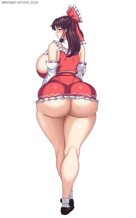 1girls 2024 2d abridged-satoko artist_name artist_signature ass back_view big_ass big_breasts blush breasts breasts_bigger_than_head brown_eyes brown_hair clothed clothed_female detached_sleeves female hair_ribbon hair_tubes heavenly_ass hips huge_ass large_ass long_hair looking_at_viewer looking_back looking_back_at_viewer open_mouth reimu_hakurei shiny_hair shiny_skin shoes shrine_maiden sideboob skirt socks solo source standing sweat thick_thighs thighs tied_hair tomboyist touhou vest walking wide_hips