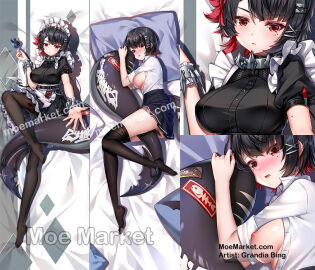 black_dress black_hair black_pantyhose breasts dakimakura_(medium) dress ellen_joe ellen_joe_(on_campus) female fins fish_tail large_breasts open_mouth pantyhose shark_girl shark_tail shirt solo tail victoria_housekeeping white_shirt zenless_zone_zero
