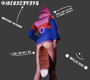 3d anal_plug ass buttplug buttplug_tail female female_focus female_only fortnite fortnite:_battle_royale foxtail iris_(fortnite) meme pink_sweater sex_toy