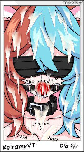 blue_hair blush blush_lines blushing_at_viewer blushing_female breasts brown_hair bunny_costume collar cum_drip cum_dripping cum_dripping_from_face cum_dripping_from_mouth cum_in_hair cum_in_hands cum_in_mouth cum_on_face cumshot cumshot_in_mouth cumshot_on_face cumshot_on_hair eye_mask female gag gagged gagged_female hair_ornament heart_eyes hispanic_virtual_youtuber keiramevt latam_virtual_youtuber long_hair multicolored_hair navel nipples oneeshi only_female pink_hair tony_x_play tonyxplay vibrator virtual_youtuber vtuber vtuberfanart yellow_eyes