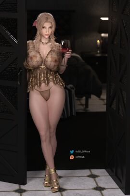 3d aerith_gainsborough age_difference breasts busty female female_focus female_only final_fantasy final_fantasy_vii hourglass_figure pinup pinup_pose tb25 wide_hips