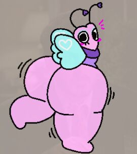 ass blushcrunch_studio butterfly butterfly_wings cooluthink dandy's_world flutter_(dandy's_world) grey_background huge_ass huge_butt huge_thighs looking_at_viewer pink_body roblox roblox_game simple_background wings
