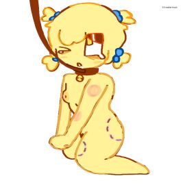 abuse battle_for_dream_island bfdi bite_mark blush cute dacryphilia dubious_consent eyebags kittypawcutter leash_and_collar non-con nonbinary object_shows petite pink_nipples suffering x_(bfb) yellow_body yellow_fur yellow_hair