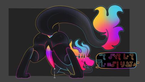 4_arms absurd_res animal_genitalia anthro anus ass_up black_body bodily_fluids colored_fire colored_outline dialogue dragon dripping fire flaming_head flaming_tail genital_fluids genital_slit genitals gradient_penis halfpricesouls hi_res jack-o'_pose kaydelas leaking_precum male multi_arm multi_limb mythological_creature mythological_scalie mythology orange_penis penis pose precum precum_drip presenting presenting_anus purple_penis scalie solo tail tapering_penis unknown_species