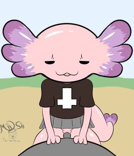 alexa_lotl alternative_fashion ambiguous_species amphibian animated anthro axolotl bottomwear clothed clothed_sex clothing cross duo english_text female female_on_top female_penetrated furry furry_only goth grass hi_res inverted_cross long_tail loop male male/female marine mii2sii mole_salamander on_top open_mouth penetration pink_body pink_skin plant purple_body purple_skin salamander sex simple_background size_difference skirt smaller_female tail text