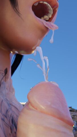 1boy 1girls 3d black_hair blender blowjob cloud_strife cum cum_on_face cumshot erection female final_fantasy final_fantasy_vii final_fantasy_vii_remake human light-skinned_female light_skin long_hair male open_mouth penis pool poolside self_upload square_enix straight tifa_lockhart tongue tongue_out try0ne