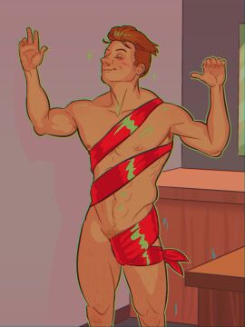 brett_hand emetofiles inside_job male male_only meme muscular muscular_male nude_guy_wrapped_in_ribbons_standing_(meme) tagme wrapped