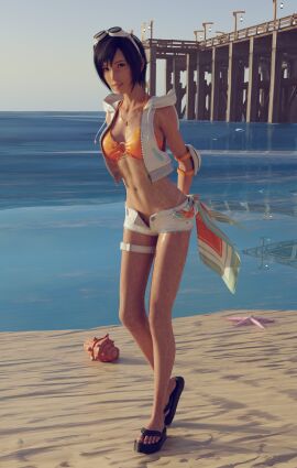 3d bahamut0 bare_midriff beach female final_fantasy final_fantasy_vii final_fantasy_vii_rebirth final_fantasy_vii_remake navel yuffie_kisaragi