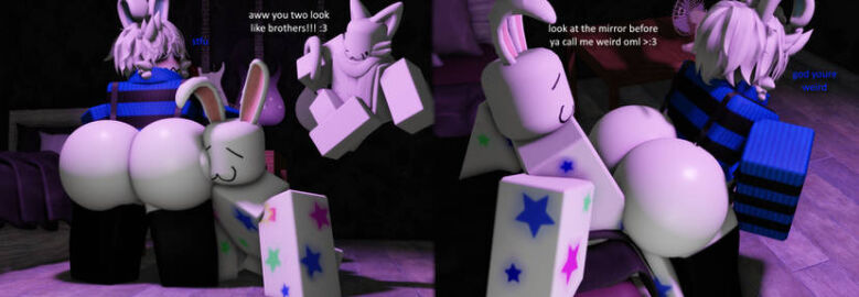 2boys 3d ass big_ass bunny_ears femboy furry gay male massive_ass mermio roblox robloxian sitting_on_lap tagme thick_thighs