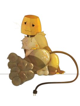 3_toes :3 absurd_res alpha_channel ambiguous_species anthro ass balls blush bodily_fluids cum cum_on_ass cum_on_butt electrical_plug_tail feet fluffy foot_focus for_a_head genital_fluids genitals half-closed_eyes hi_res jello_(artist) lamp_shade lampert_(regretevator) male mastectomy_scar narrowed_eyes nipples pawpads rear_view regretevator scar simple_background sitting solo sweat tan_body toes transparent_background whiskers yellow_pawpads