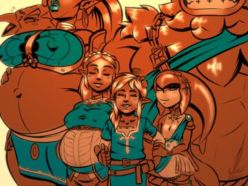 3boys 3girls belly big_belly big_breasts breasts breath_of_the_wild dark-skinned_female dark_skin daruk erect_nipples female female_zora gerudo goron harem hylian link link_(breath_of_the_wild) male mipha monochrome multiple_boys multiple_females multiple_girls multiple_males nipple_bulge nipples pierump pregnant pregnant_female princess_zelda revali rito size_difference teenage_female the_legend_of_zelda urbosa zelda_(breath_of_the_wild) zora