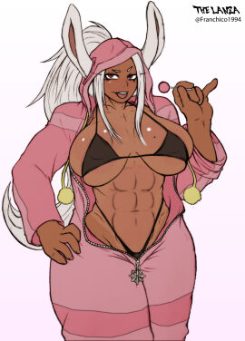 1girls abs ass athletic athletic_female big_breasts bikini black_bikini blush boku_no_hero_academia breastless_bra breastless_clothes breasts bunny_ears bunny_girl closed_eyes dark-skinned_female dark_skin eyelashes eyes_closed fan fat_breasts female female_focus female_only franchico1994 highleg highres hoodie huge_ass huge_breasts inviting_under_covers kemonomimi large_boobs large_breasts laying_on_back lingerie lipstick midriff mirko miruko mommy_kink muscular muscular_female my_hero_academia peace_sign pink_clothing pussy rabbit_ears rabbit_girl red-eyed_female red_eyes rumi_usagiyama six_pack skindentation smile smiling smiling_at_viewer solo solo_female solo_focus stockings sweater swimsuit swimwear thick_thighs thighhighs thighs thong underwear_aside usagiyama_rumi v_sign
