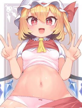 blonde_hair female flandre_scarlet partially_clothed pink_panties red_eyes touhou