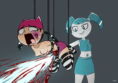 absurd_res android arm_cannon belly_explosion belly_pop bellypop blush bodily_fluids bottomwear bound breasts bruised clothed clothing crop_top cruelty crying death defeated_villainess duo e254e ear_piercing ear_ring explosion fatal fatal_wound female female_death fisting glistening glistening_body gore guro hair hanging_breasts hi_res human humanoid jenny_wakeman killing machine mammal medium_breasts metallic_body midriff my_life_as_a_teenage_robot natural_breasts navel nickelodeon nipples nosebleed penetration piercing pussy ring_piercing robot robot_humanoid screaming shirt shooting skirt small_breasts suspended_in_midair suspension tank_top teal_clothing teal_hair tears tiff_crust topless topless_female topwear vaginal_fisting vaginal_penetration violence wounded