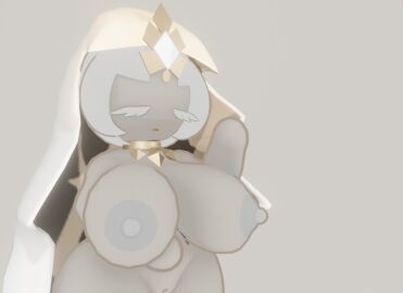 1girls 3d artarctichare big_breasts both_eyes_closed breasts closed_eyes cookie cookie_run cookie_run_kingdom female female_focus female_only gingerbread_cookie grey_background grey_body grey_skin headgear headgear_only headwear headwear_only mystic_flour_cookie neckwear solo solo_female tagme white_background white_body white_hair white_skin