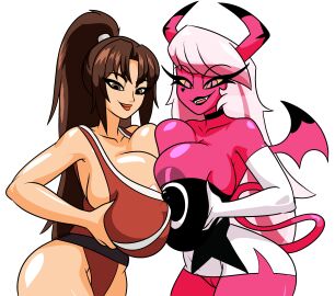 2025 2girls alternate_version_available areola_slip areolae armwear big_breasts bimbo black_lips black_lipstick bottomless breast_focus breast_to_breast breasts brown_eyes brown_hair clothing crossover demon demon_girl demon_horns demon_tail demon_wings dress eastern_and_western_character elbow_gloves erect_nipples fangs fatal_fury female female_only gloves grabbing_own_breast hair hand_on_breast helluva_boss hips horns huge_breasts king_of_fighters large_breasts lips lipstick long_hair mai_shiranui nipple_bulge pink_areola pink_body pink_eyes pink_skin ponytail pussy revealing_clothes short_dress skimpy skimpy_clothes smile snk tail tied_hair vagina verosika_mayday_(helluva_boss) wallyroo white_background white_dress white_gloves white_hair wings yellow_sclera yuri