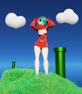 1girls 3d arms_up breasts breasts_out day female female_only fossil3d light-skinned_female light_skin mario_(series) nintendo open_clothes pussy pussy_peek shy_gal shy_gal_red solo tagme warp_pipe