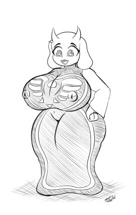 big_breasts breasts exocomics female monster_girl shortstack shortstack_au sketch tagme toriel undertale