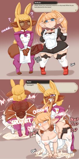 ahe_gao biting_hair bubble_butt bunny_boy bunny_ears comic dark-skinned_male dominant_femboy excessive_cum fan_character female femboy_on_female final_fantasy final_fantasy_xiv glasses gyaru gyaru-oh huge_cock instant_loss_2koma lalafell large_penis maid maid_outfit maid_uniform male melkoko_melko oni_draws original original_character penis pulling_hair remi_(oni_draws) shortstack shortstack_femboy stirrup_socks stockings teapot_(body_type) thick_thighs twintails