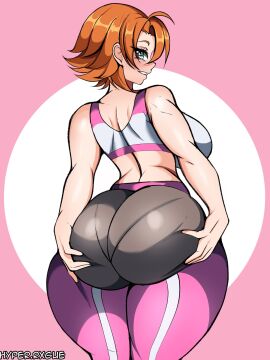 1girls ass ass_focus ass_grab ass_support big_ass big_breasts bottom_heavy breasts bubble_ass bubble_butt clothing crop_top fat_ass female female_only gluteal_fold grabbing_own_ass gym_uniform hands_on_ass hands_on_own_ass huge_ass hyperrxgue large_ass light-skinned_female looking_at_viewer looking_back nora_valkyrie orange_hair pants pantylines rwby solo thick_ass thick_thighs thunder_thighs wide_hips yoga_pants