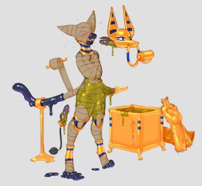 anal_plug anklet anthro banderi blinded blush bondage bound box brush buttplug canister collar container crossed_arms digitigrade domestic_cat egyptian encasement feet felid feline felis glue gold_(metal) hi_res hose imminent_anal imminent_masking implied_permanent inflatable_toy jewelry khefri_(thorphax) legband linen male male_bondage mammal mask mask_off mummification mummified mummy_wrappings nasal_penetration nose_tube open_mouth ornament paws permanent permanent_bondage plug_(sex_toy) pointy_ears posture_collar resin sex_toy slime solo solo_focus spool standing tail thighband tube wrapped_arms wrapped_up wrappings