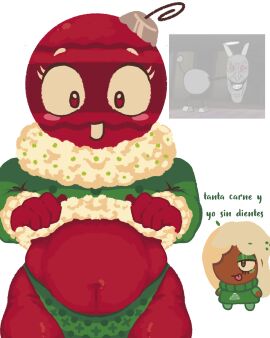 bbw bobette_(dandy's_world) christmas_outfit chubby dandy's_world ginger ginger_(dandy's_world) lifting_shirt meme minty_pine_ginger object_head pajamas remake salchipapaasada underwear white_background