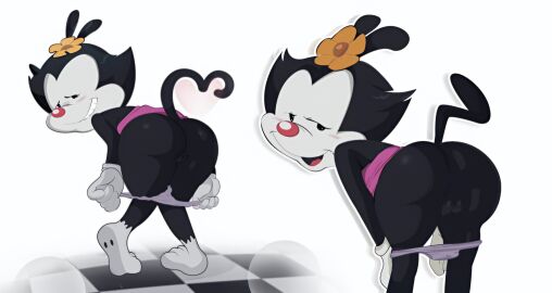 1girls 2022 2022s absurd_res absurdres accessory animaniacs animaniacs_(2020) anthro anthro_female anthro_only anthro_solo anus ass bent_over black_body black_fur clothing cub digital_media_(artwork) dot_warner female female_cub female_focus female_only fingers flower fur furry furry_female furry_only genitals gloves gosgoz hair_accessory half-closed_eyes handwear hi_res inkblot looking_at_viewer looking_back mammal narrowed_eyes open_mouth panties panties_down pink_skirt plant pussy red_nose side_by_side simple_background skirt smile smirk solo solo_anthro solo_female solo_focus tail teeth tongue topwear underwear underwear_down url warner_bros warner_brothers white_body white_fur young young_anthro young_female