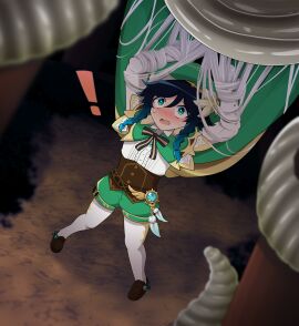 genshin_impact green_eyes lazzysin male multicolored_hair solo_male spiderweb venti_(genshin_impact)