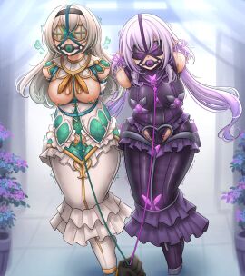 3girls absurdres armbinder arms_behind_back ball_gag ballet_boots bare_shoulders black_dress black_gloves black_hairband black_panties blindfold blush bondage bound bound_ankles bound_arms bound_legs bound_wrists breast_bondage breasts bride bug butterfly castorice_(honkai:_star_rail) clothing_cutout commentary commission crotch_cutout dankestofdans dress egg_vibrator english_commentary firefly_(honkai:_star_rail) gag gag_harness gagged gloves green_dress green_panties grey_hair hair_between_eyes hair_intakes hairband harem heart highres honkai:_star_rail honkai_(series) large_breasts large_variant_set leash leash_pull legbinder long_hair multiple_girls neckerchief nipple_clamps nipples orange_neckerchief panties pixiv_commission pov pov_hands purple_butterfly purple_dress purple_hair restrained sex_toy stelle_(honkai:_star_rail) textless_version trailblazer_(honkai:_star_rail) two-tone_dress underwear variant_set very_long_hair vibrator vibrator_under_clothes vibrator_under_panties viewer_holding_leash wedding_dress white_dress