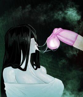 after_fellatio bubble condom filled_condom saliva saliva_string saliva_trail sweat sweatdrop wishiastar yamamura_sadako