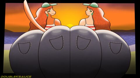 ass ass_focus beach big_ass big_butt black_border doubleksauce duo duo_female duo_focus evening gigantic_ass gigantic_butt huge_ass huge_butt inner_workings kate_(inner_workings) kate_kong looking_at_viewer massive_ass massive_butt monkey monkey_girl monkey_tail ocean orange_hair sunset tagme two_females two_girls