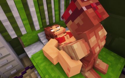 1boy 1girls bra breasts female male mayser37 minecraft oc on_bed open_mouth original original_character sex video_games vproda vprodler