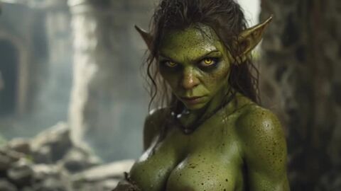 ai ai_generated anal anal_sex blowjob concrete cumshot cumshot_in_chest cumshot_in_mouth doggy_style fantasy fantasyanim froggy_style goblin goblin_female green_skin hangin hanging hanging_breasts holding_up holding_up_other_character interspecies_sex legs_up messy_hair oral_sex penetration riding ruin ruins standing_sex tagme upside-down video yellow_eyes