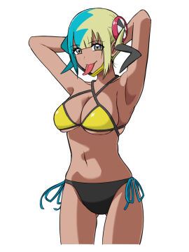 1girls bare_midriff bikini bikini_bottom bikini_bottom_only bikini_only bikini_top bikini_top_only boobs breasts canari_(pokemon) canary_(pokemon) female female_only female_solo multicolored_hair nintendo pokemon pokemon_legends:_z-a short_hair solo solo_female solo_only swimsuit swimwear tounge_out