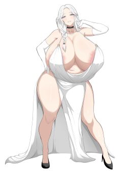 1girls areola_slip big_breasts big_thighs breasts busty curvy dress female female_only giacmertanfine giant_breasts gigantic_breasts high_heels huge_breasts huge_thighs large_breasts large_thighs ma_dao massive_breasts original original_character thick_thighs thighs voluptuous white_dress