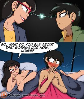 2girls after_sex after_sex_smoking bedroom big_breasts breasts dark_skin dc dc_comics drake-rex female glasses human instant_loss_2koma lois_lane lois_lane_(my_adventures_with_superman) misspelling my_adventures_with_superman pale_skin post-sex samson_00 smirk smoking tagme vicki_vale vicki_vale_(my_adventures_with_superman) yuri