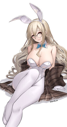 1girls adult akane_(blue_archive) akane_(bunny)_(blue_archive) bare_chest bare_shoulders blonde-haired_female blonde_female blonde_hair blue_archive blue_bow bow breasts bunny_ears bunny_girl bunnysuit cleavage collar collarbone dot_nose feet female female_focus female_only fingers full_body glasses hair_between_eyes head_tilt hourglass_figure jurrig knees large_breasts legs light-skinned_female light_skin lips long_hair looking_at_viewer millennium_science_school_student pantyhose shoulders simple_background sitting sitting_on_floor slender_body slender_waist slim_female slim_waist smile smiling smiling_at_viewer solo thick_thighs thighs thin_waist tilted_head wavy_hair white_background white_bunny_ears white_bunnygirl_costume white_bunnysuit white_collar young