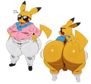 2024 anthro ass backsack balls ballsack bent_over big_ass big_booty_pikachu big_butt bottomless bottomwear clothed clothing eyewear footwear fully_clothed fur generation_1_pokemon genitals grin hi_res huge_ass huge_butt huge_thighs hyper hyper_ass hyper_butt male male_only male_shortstack mammal moobs nintendo overweight overweight_anthro overweight_male pants pikachu pokemon pokemon_(species) presenting presenting_hindquarters rear_view rodent shirt shortstack smile socks solo sssonic2 sunglasses thick_thighs topwear yellow_balls yellow_body yellow_fur