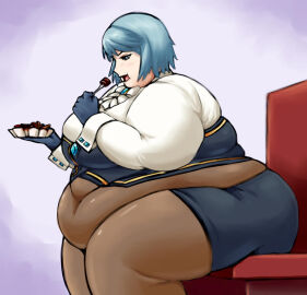 1girls 2d 2d_(artwork) ace_attorney alternate_body_size back_fat bbw belly belly_folds belly_overhang belly_rolls big_belly blue-haired_female blue_hair blush capcom clothed clothed_female color colored digital_media_(artwork) eating eating_food fat fat_arms fat_ass fat_belly fat_female fat_folds fat_rolls fat_thighs female female_focus female_only food fork franziska_von_karma gyakuten_saiban holding holding_food holding_fork huge_belly karuma_mei love_handles morbidly_obese morbidly_obese_female navel navel_visible_through_clothes obese obese_female open_mouth overweight overweight_female shaded side_view sitting sitting_in_chair skindentation solo thick_thighs video_game_character
